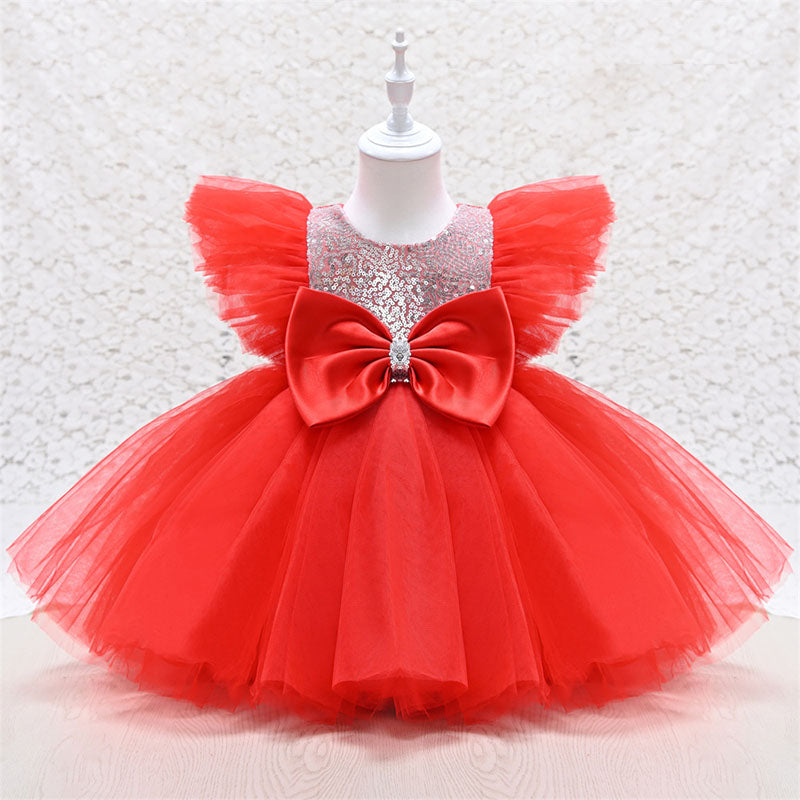 Infant Birthday Dresses Baby Girl Bow Puffy Mesh Princess Dresses First Communion Dress