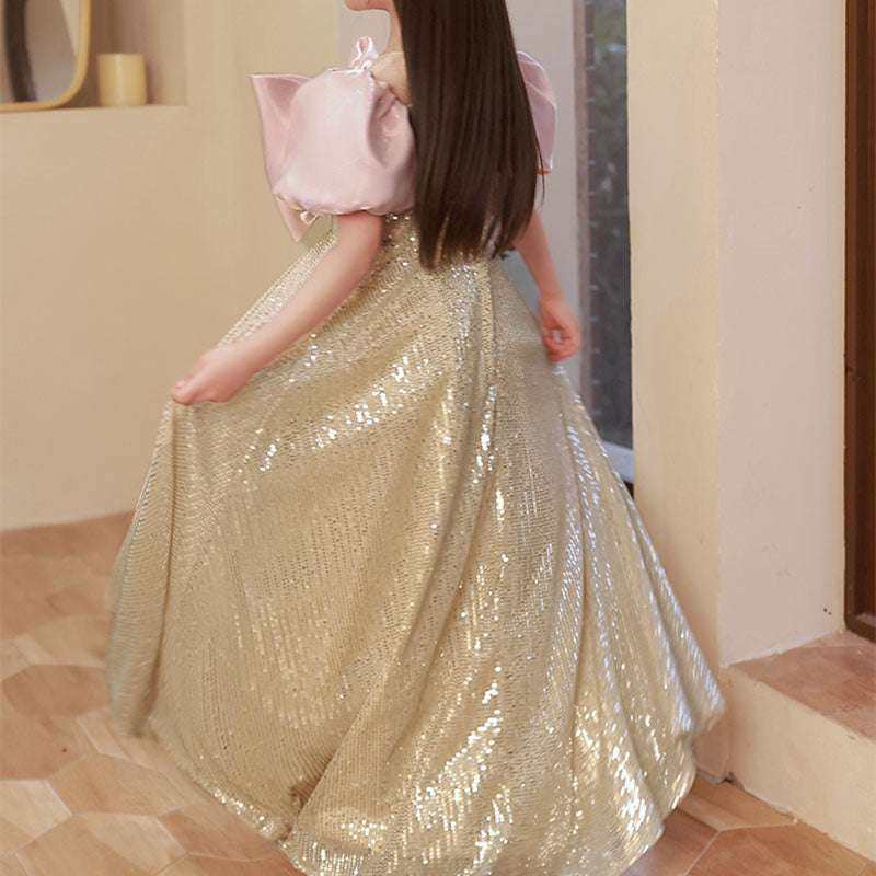 Toddler Ball Gowns Girl Summer Big Bow Sequin Party Princess Pageant Dress
