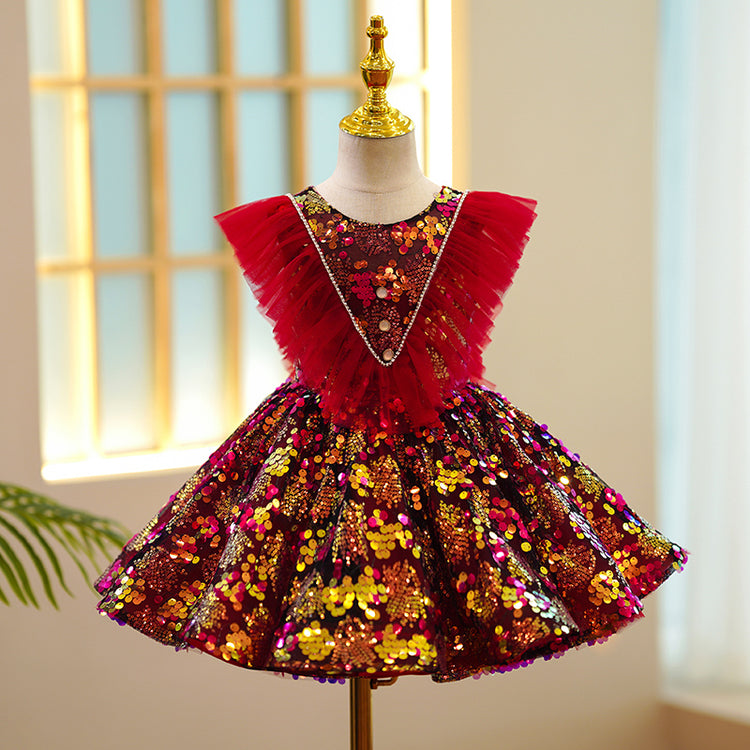 Girl Christmas Dress Baby Girl Prom Gowns Toddler Summer Red Sequin Pageant Princess Party Dress