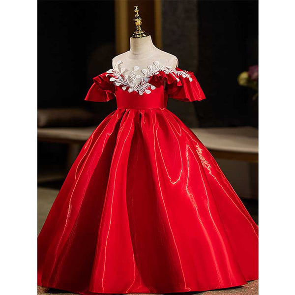 Girls Red Princess Dress Toddler Birthday Party Dress Baby Girl Fluffy Christening Dress