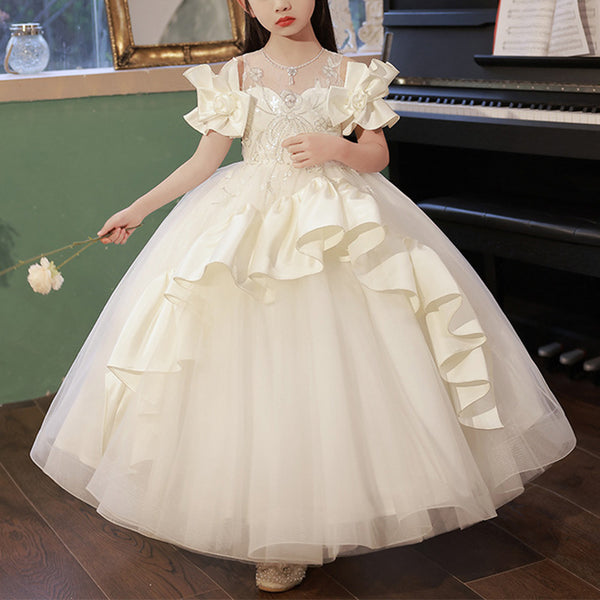 First Communion Dress Girl Birthday Party Dress Summer Luxury Printing Puffy Princess Dress