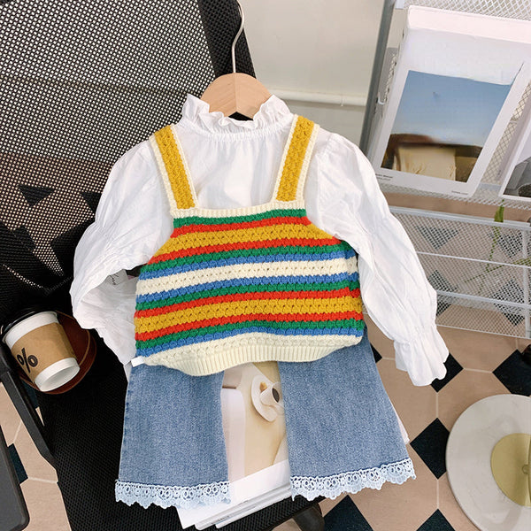 Cute Baby Girl Pattern Top and Jeans Two-piece Set