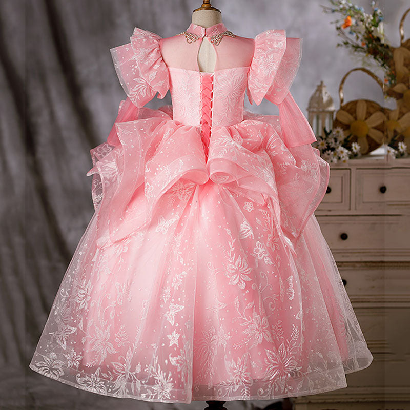 Toddler Communion Dress Girl Birthday Party Pink Gorgeous Fluffy Long  Pageant Dress