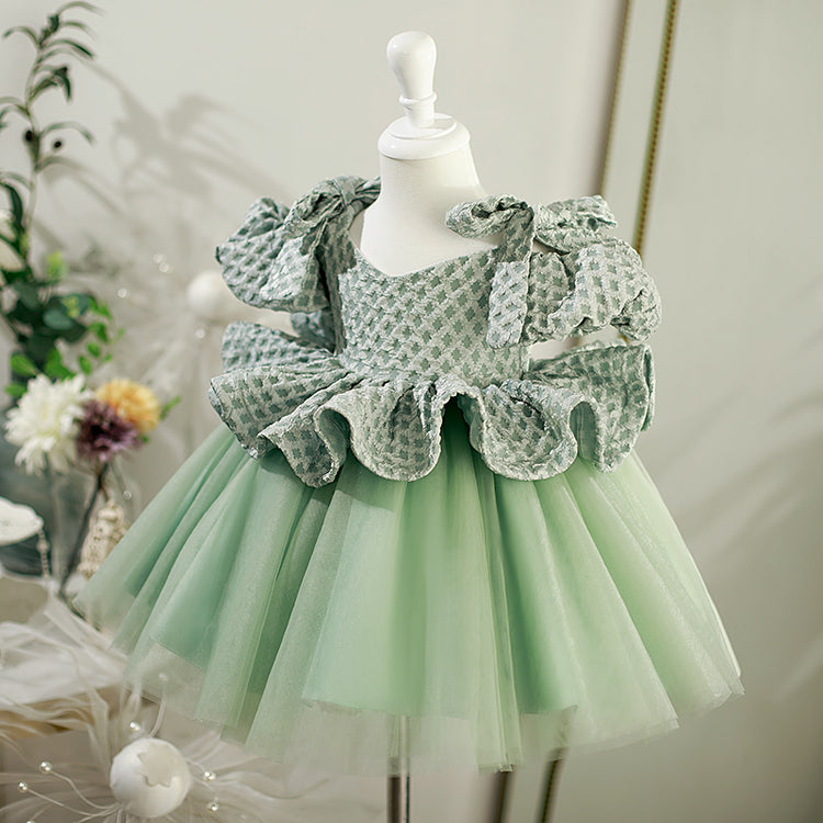 Flower Girl Dress Toddler Summer Green Retro Splicing Birthday Formal Dress