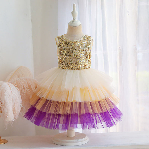 Toddler Flower Dress Baby Girl Summer Sleeveless Color Sequin Mesh Princess Dress