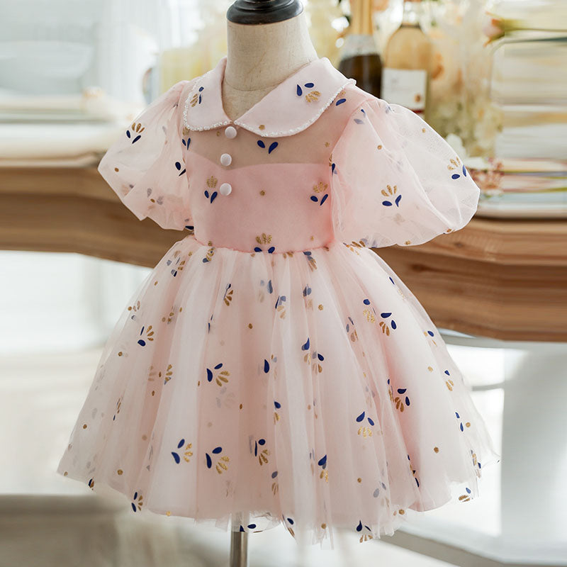 Pink Print Doll Collar Princess Dress