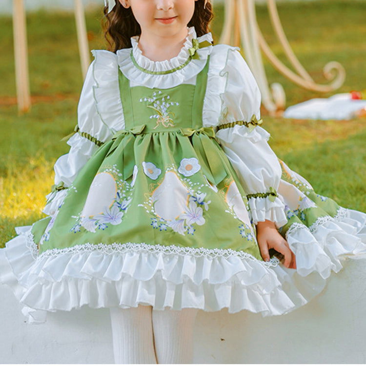 Baby Girls Lolita Green Princess Puffy Birthday Party Dress