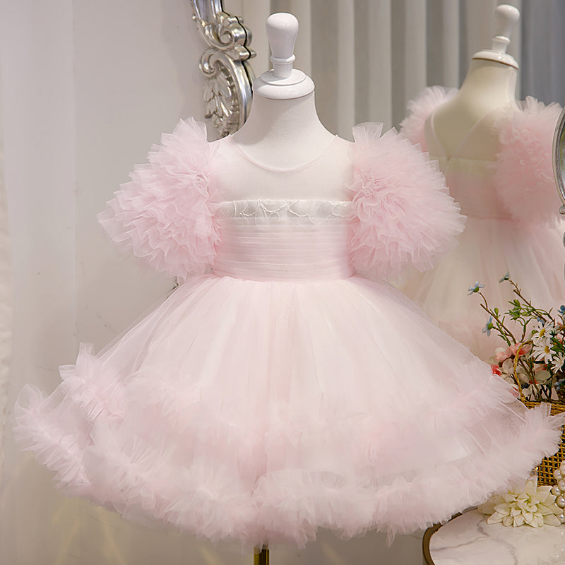 Little GirlDress Toddler Summer Fluffy Pink Cake Birthday Communion Dress