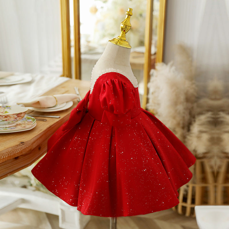 Baby Girl Birthday Party Red Sequins Christmas Princess Dress