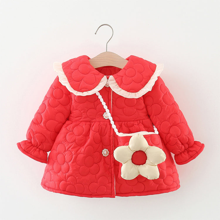Baby Girl Autumn And Winter Flower Coat Toddler Doll Collar Ruffles Sweet Warm Coat