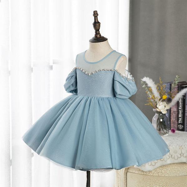 Baby Girl Dress Toddler Prom Fluffy Birthday Costume Off Shoulder Puff Sleeves Dress