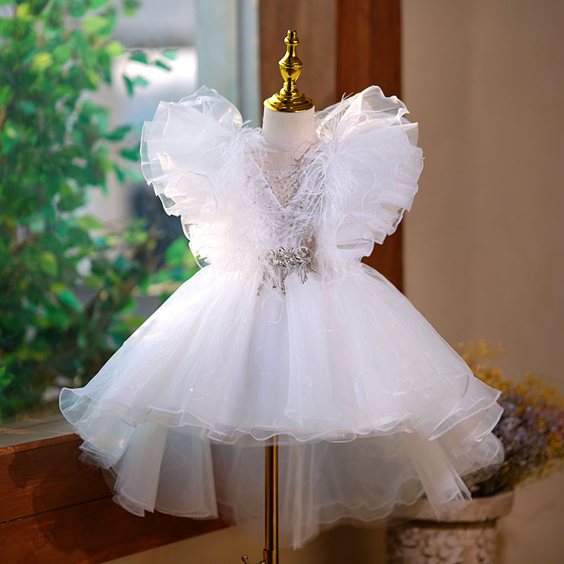 Girl White Puffy Princess Dress Toddler Ball Party Gowns