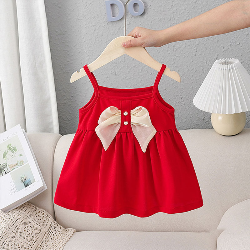 Baby Girl Dress Little Girl Summer Red Bowknot Dress Vest Dress