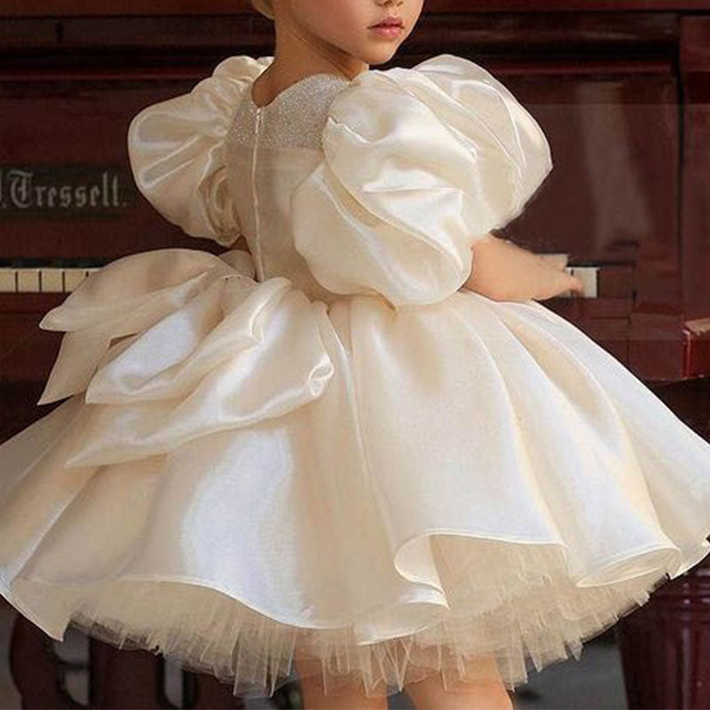 First Communion Dress Girl Pageant Formal Dress Puff Sleeves Puffy Sequined Princess Dress