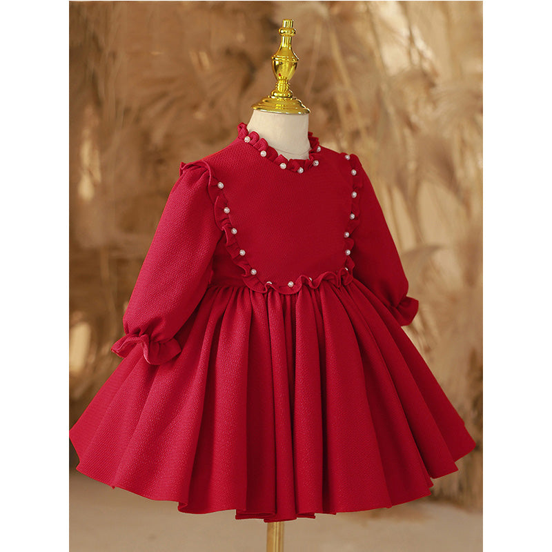 Girl Christmas Dress Flower Girl Dress Toddler Prom Communion Red Beadwork Birthdate Princess Dress