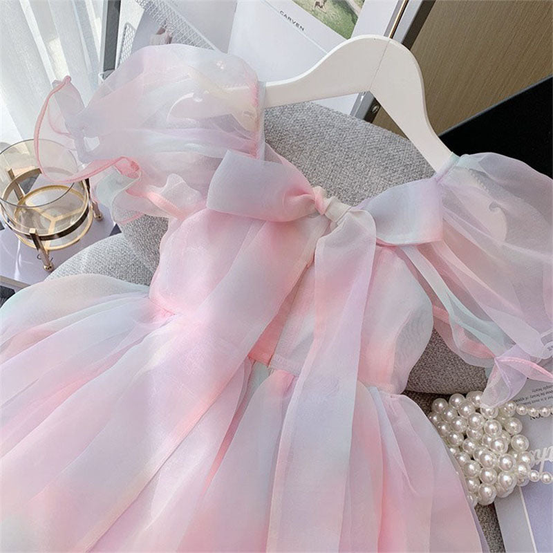 Baby Girl Birthday Party Dress Summer Multicolor Bowknot Pageant Princess Dress
