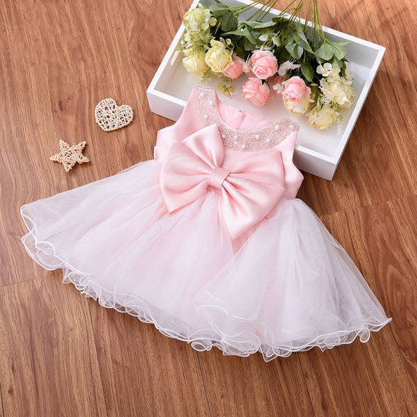 Baby Girl Easter Dress Cute Bow Sleeveless Mesh Princess Dress