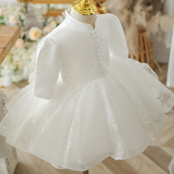 Baby Girl Summer White Back Bow Lace Fluffy Christening Princess Dress