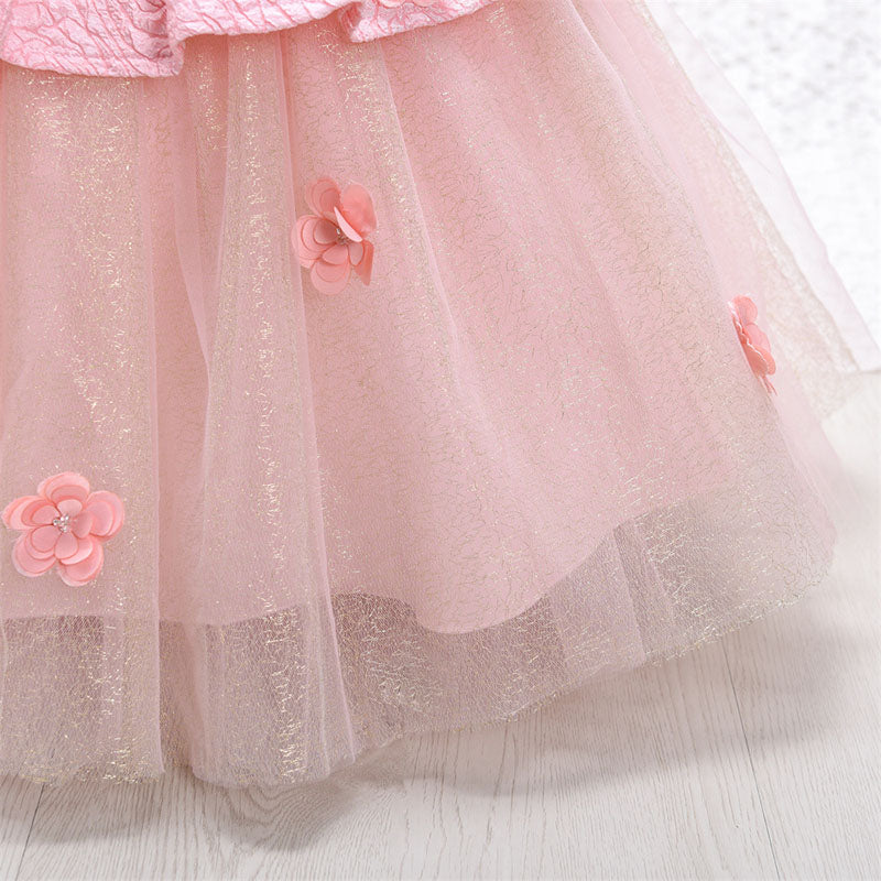 Flower Girl Dress Toddler Birthday Party Summer Floral Puffy Mesh Princess Dress