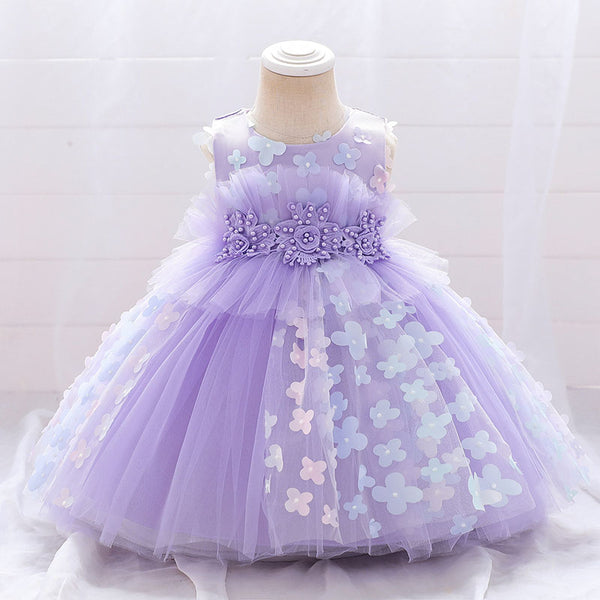 Baby Girl Formal Princess Dress Easter Dress Toddler Sleeveless Mesh Floral Birthday Party Dresses