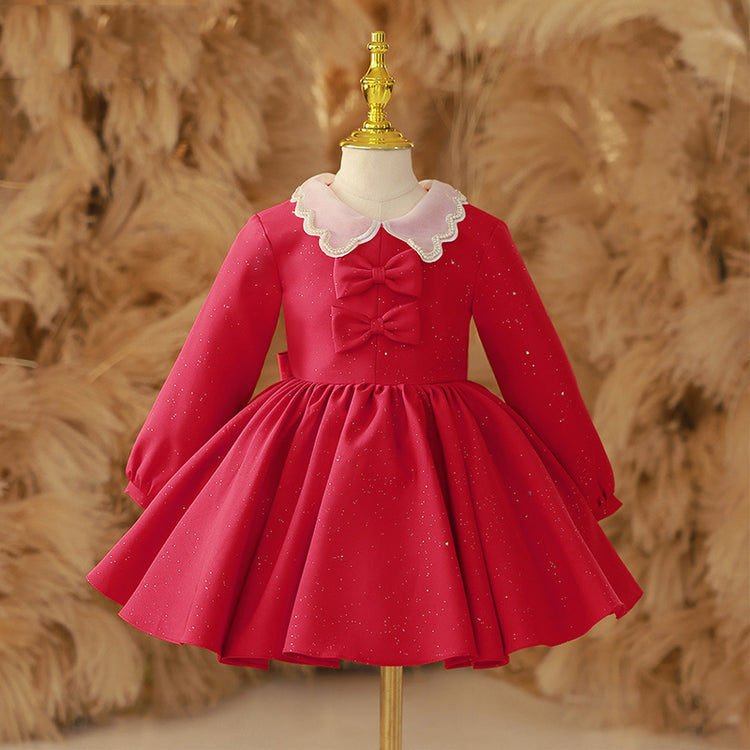 Girl Christmas Dress Toddler Ball Gowns Little Girl Princess Dress Long Sleeve Doll Collar Sequined Dress