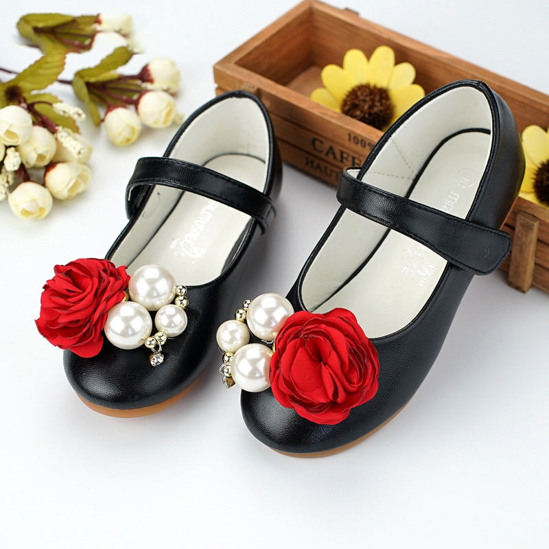 Girl Dress Shoes Pearl Flowers Beach Sandals, Black / EU 26 Girl Dress Shoes Pearl Flowers Beach Sandals, Black / EU 26