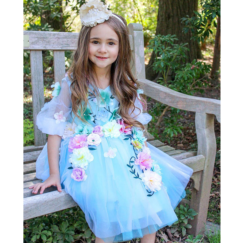 Flower Girl Dress Baby Girl Blue Cute Princess Party Dress Toddler Ball Gowns