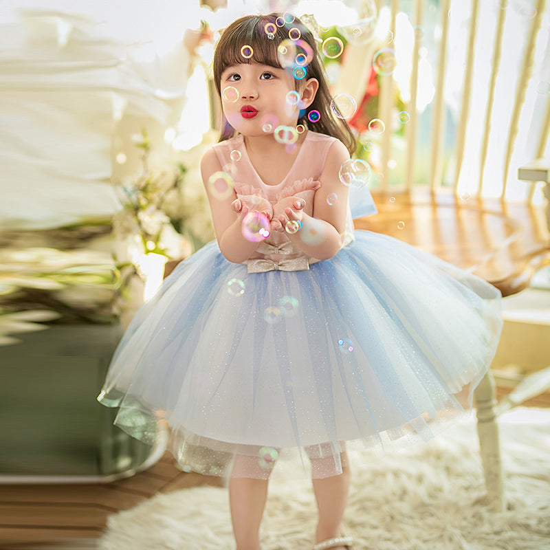 Flower Girl Dress Toddler Summer Cute Round Neck Sleeveless Mesh Princess Dress