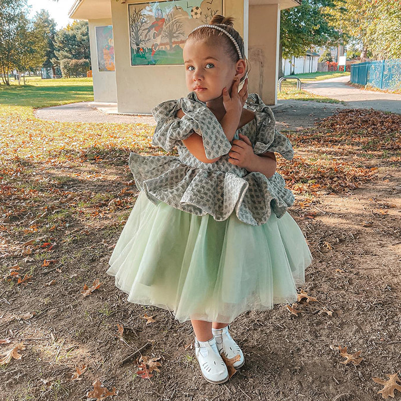 Flower Girl Dress Toddler Summer Green Retro Splicing Birthday Formal Dress