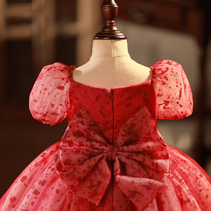 Flower Girl Dress Toddler Wine Red Puff Sleeve Sequin Bow Puffy Princess Dress, Wine Red / 11-12 Years (160cm) Flower Girl Dress Toddler Wine Red Puff Sleeve Sequin Bow Puffy Princess Dress, Wine Red / 11-12 Years (160cm)