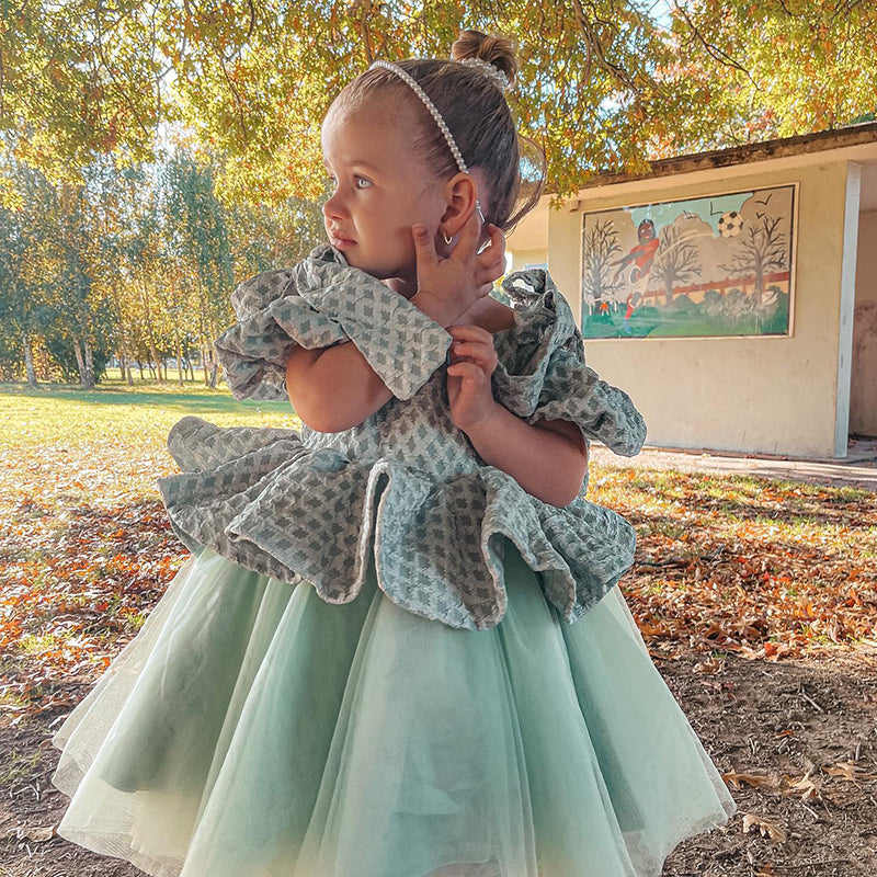 Flower Girl Dress Toddler Summer Green Retro Splicing Birthday Formal Dress, Green / 4-5 Years (120cm) Flower Girl Dress Toddler Summer Green Retro Splicing Birthday Formal Dress, Green / 4-5 Years (120cm)
