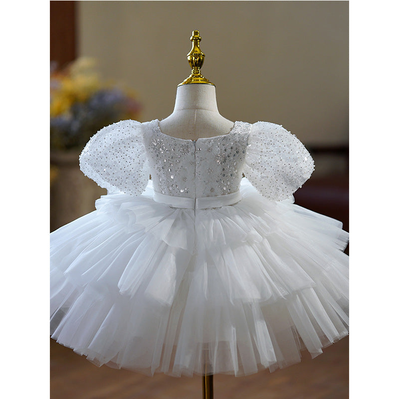 Toddler Prom Dress Flower Girl Dress Christening Princess Baptism Puff Sleeve Sequin Fluffy Party Dress