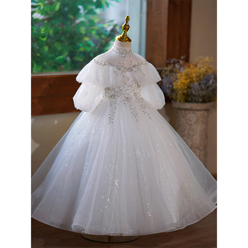Girl White Sequins Dress Toddler Puffy Birthday Dress Baby Girl Communion Dress