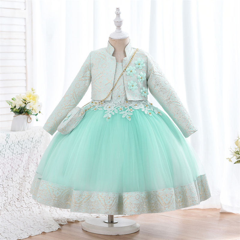 Toddler Girl Birthday Party Dress Two-piece Puffy Long-sleeved Princess  Dress