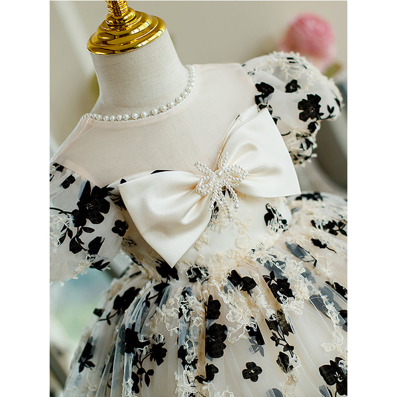 Toddler Prom Dress Little Girl Princess Bow Printed Fluffy Communion Party Dress