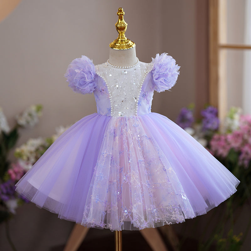 Toddler Prom Dress Girl Purple Puff Sleeves Birthday Party Dress, Purple / 4-5 Years (120cm) Toddler Prom Dress Girl Purple Puff Sleeves Birthday Party Dress, Purple / 4-5 Years (120cm)