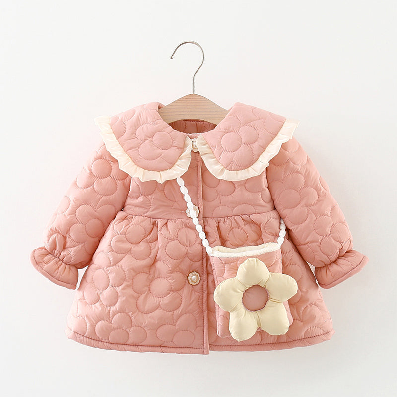 Baby Girl Autumn And Winter Flower Coat Toddler Doll Collar Ruffles Sweet Warm Coat