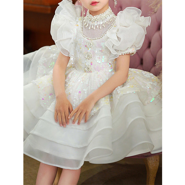 Baby Girl Dress Toddler Pageant Dress Beaded Sequin Puffy Princess Dress