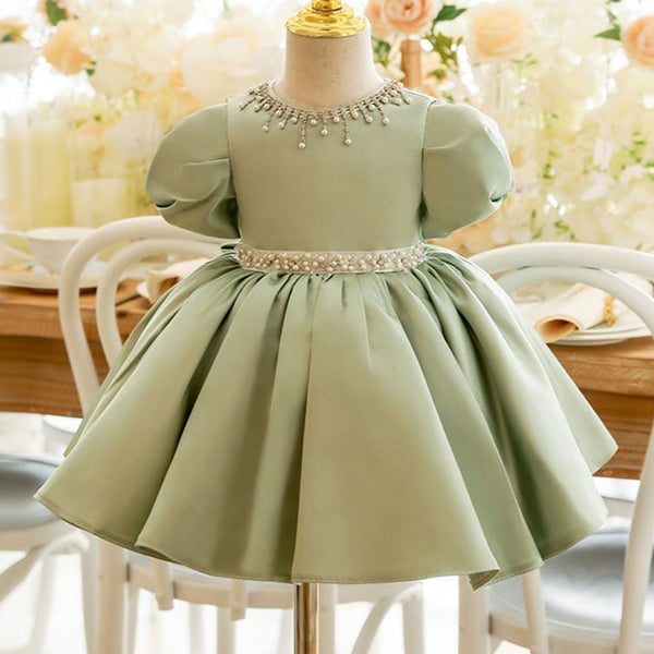 Little Girls Dress Toddler Green Pearl Communion Formal Princess Birthday Party Dress
