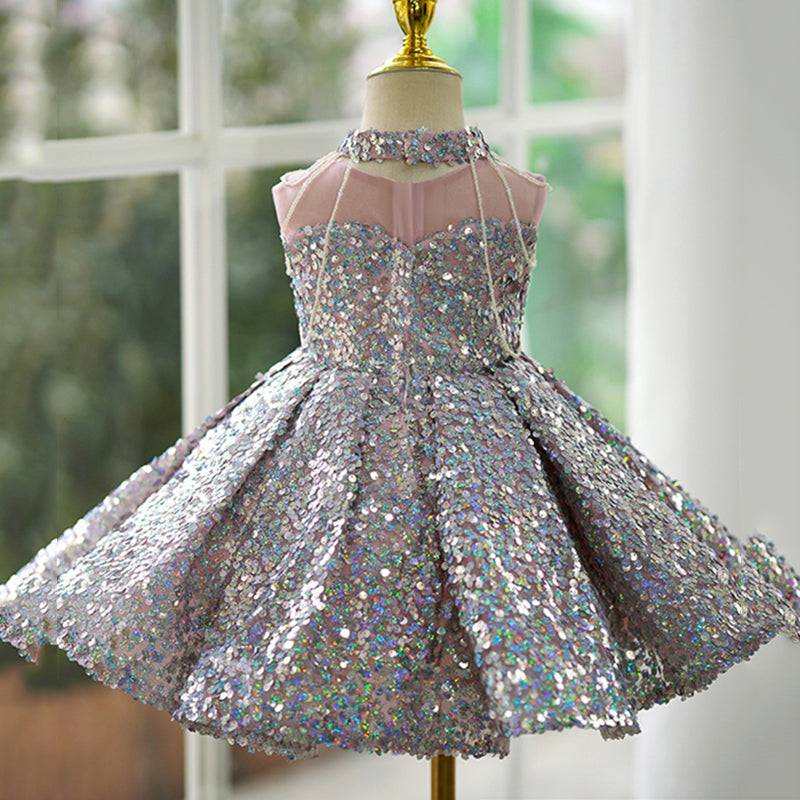 Cute Baby Girls Sleeveless Sequin Pleated Princess Dress Toddler Evening Gown