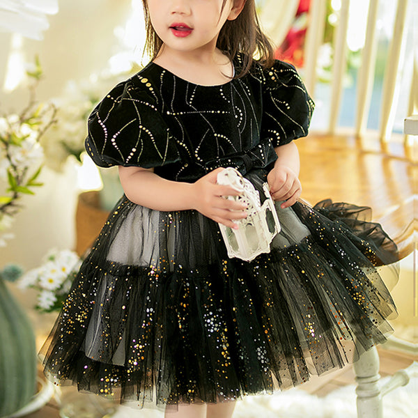 Baby Girls Lolita Black Sequins Princess Puffy Dress