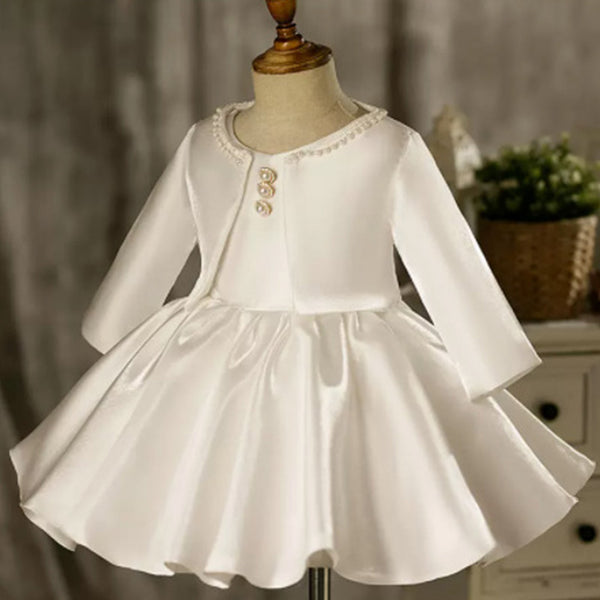 Flower Girl Dress Toddler Ball Gowns Birthday Party White Fluffy Christening Dress