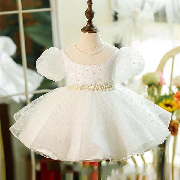 Baby Girl Dress Toddler Prom White Beauty Pageant Bow Baptism Princess Dress