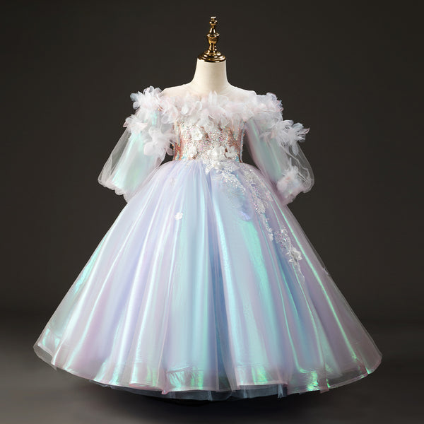 Girl Birthday Party Dress Children Communion Elegant Gradient Blue Ball Gown Princess Dress