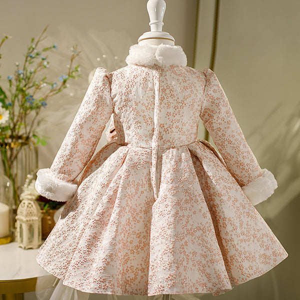 Girl Christmas Dress Toddler Prom Dress Baby Girl Fall Stand Collar Bowknot Long Sleeve Princess Party Dress