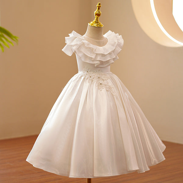 Toddler First Communion Dress Girl Wedding Dress White Sleeveless Fluffy Flower Girl Dress Christening Dress