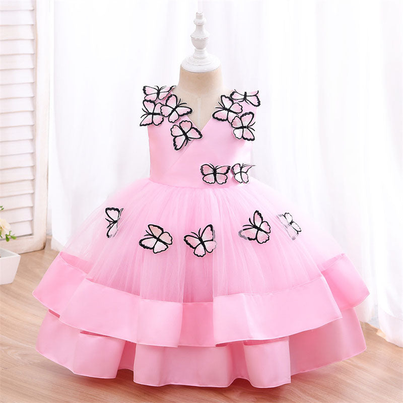 Baby Girl Party Dresses Girl Formal Princess Butterfly  Cake Sleeveless Dress