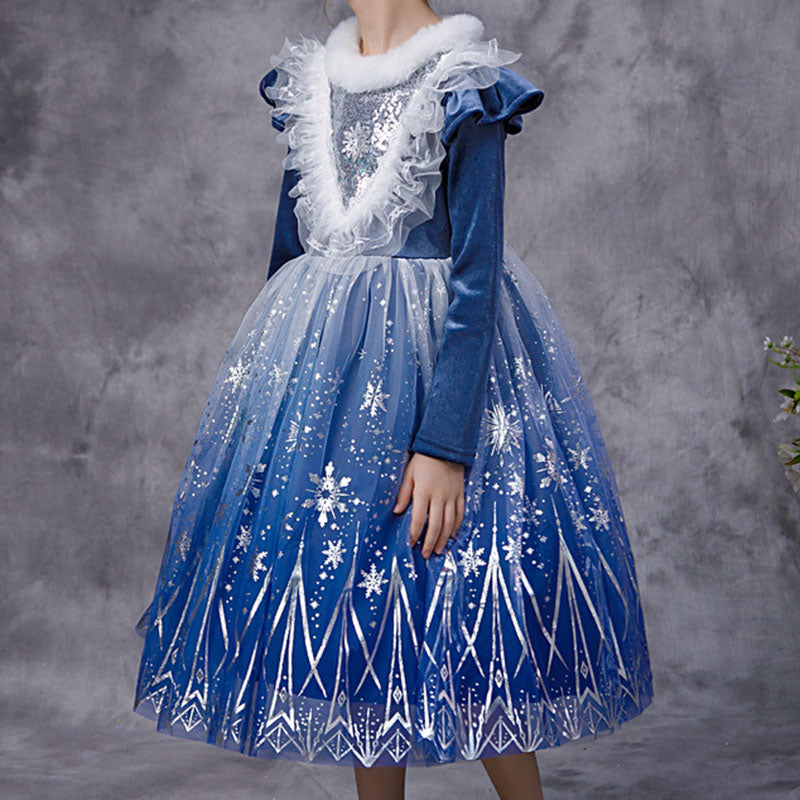 Winter Gradient Mesh Print Princess Dress