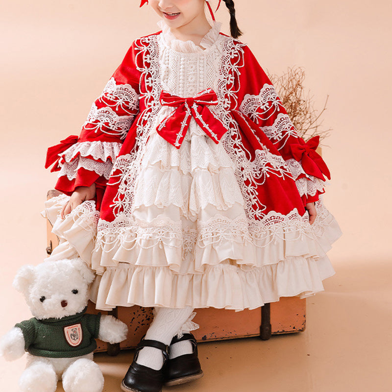 Baby Girl Red Lolita Birthday Party Dress