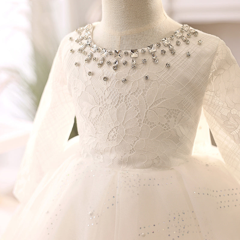 Elegant Wedding Long Sleeves Flower Girl Princess Dress